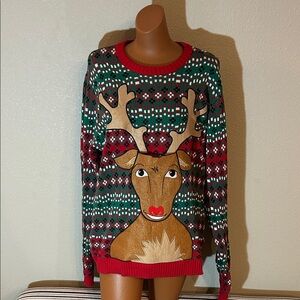 Holiday Reindeer Sweater - Red and Green